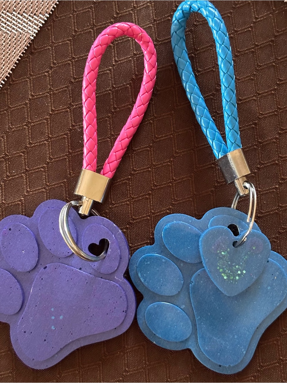 Pink and Blue Paw Print Bag ID Tags with Braided Loop both included